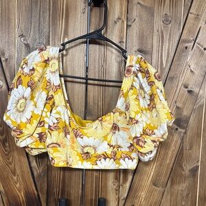 Altar'd State Sunflower Yellow Puff Sleeve Crop Top